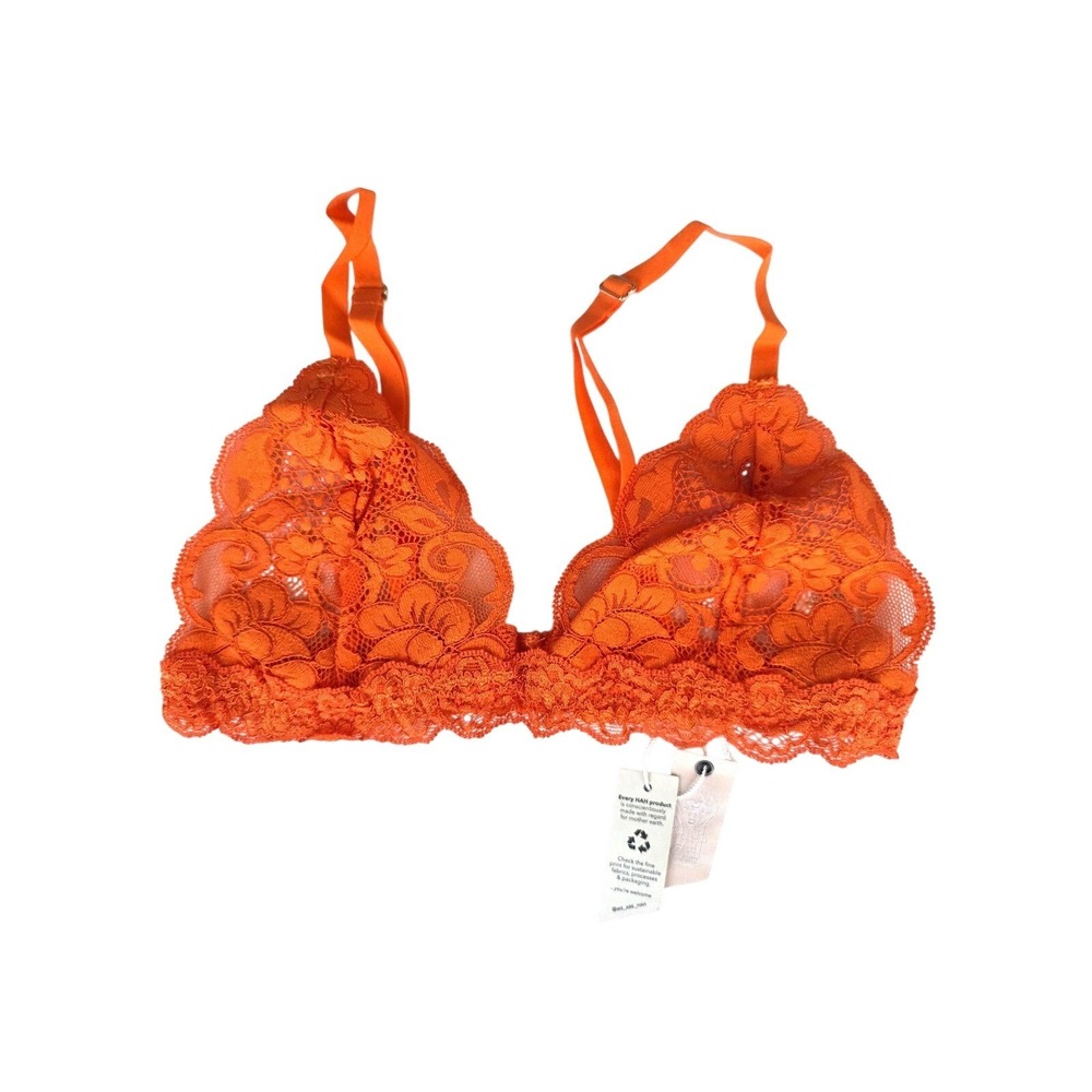 NWT Free People  We Are HAH Chi Lace Bralette Medium Orange Lace Baddie Festival